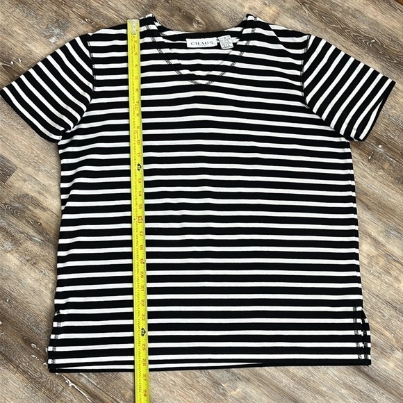 Chaus Sport Womens Small Striped Tee Shirt Boxy Oversized Black and White Office - Picture 5 of 9
